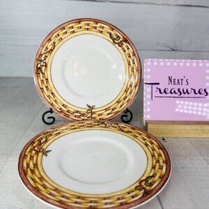 American Atelier MONKEY 5029 Jungle Bamboo Trim RoundPorcelain Saucers Set of 2